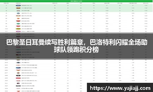 巴黎圣日耳曼续写胜利篇章，巴洛特利闪耀全场助球队领跑积分榜