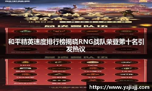 和平精英速度排行榜揭晓RNG战队荣登第十名引发热议